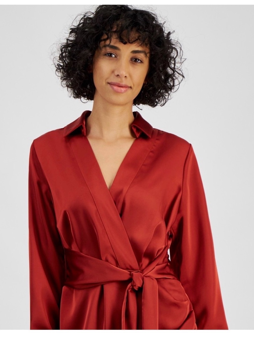 TAHARI ASL BRICK Short Shirtdress Wrap Shirt Dress Size 4 $149 - Picture 3 of 5